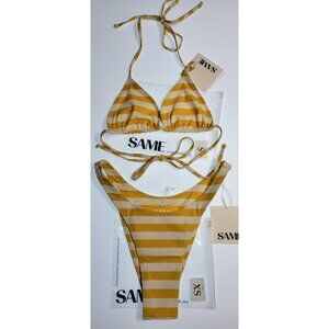 SAME Los Angeles Bikini Set XS Yellow Stripe Triangle Top & Bottom New w Tags